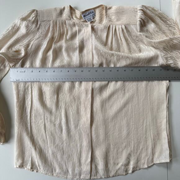 Vintage Marshall Field's Silk Blouse Cream with Jacquard Pattern 70s/80s‎ Sz 10 - Picture 10 of 16